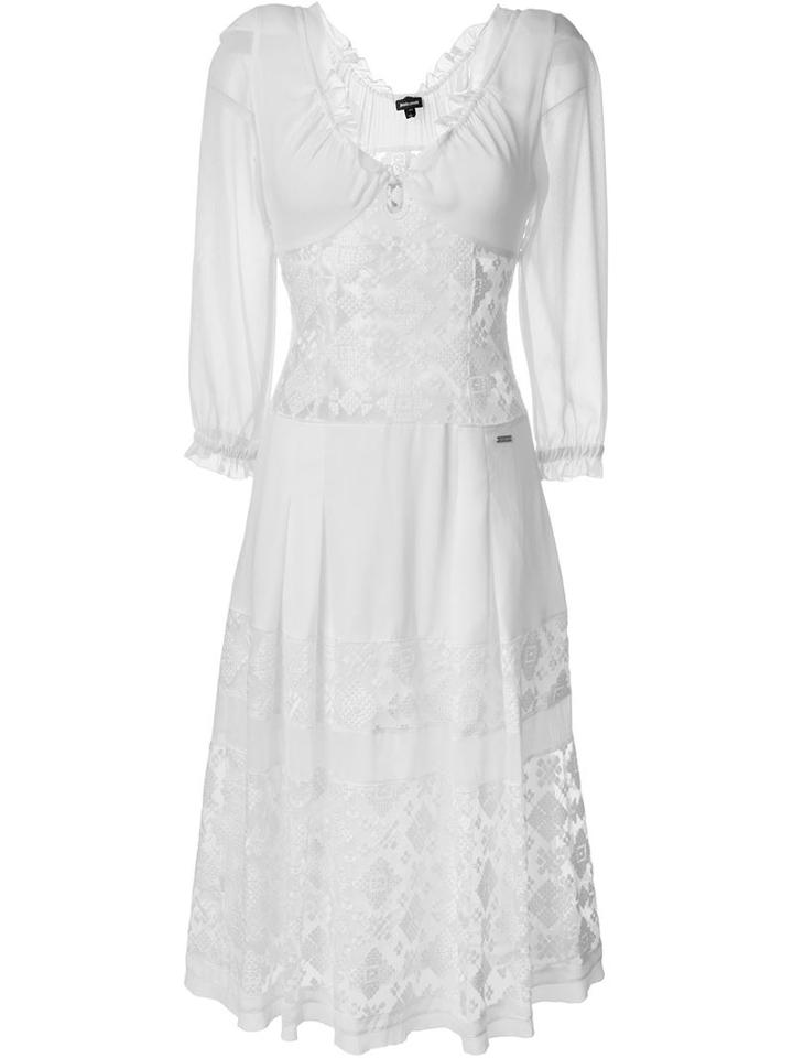 Just Cavalli Sheer Panel Embroidered Dress, Women's, Size: 40, White, Polyamide