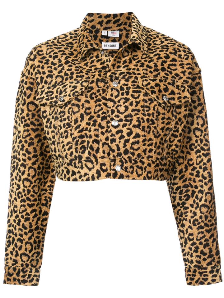 Re/done Leopard Cropped Jacket - Brown