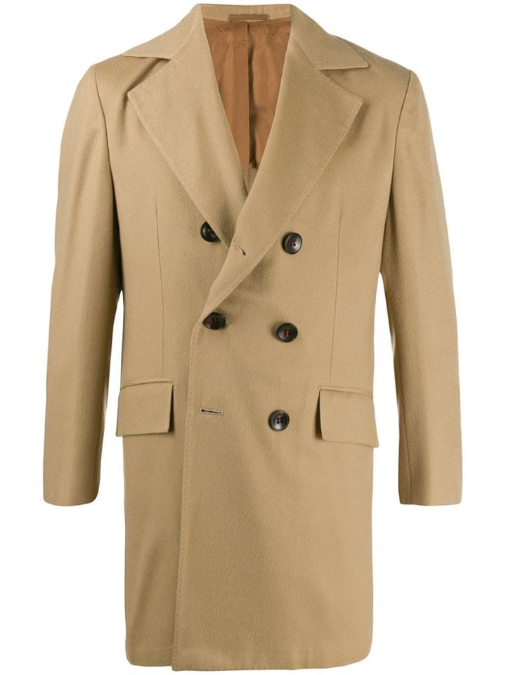 Kiton Boxy Fit Double Buttoned Coat - Neutrals