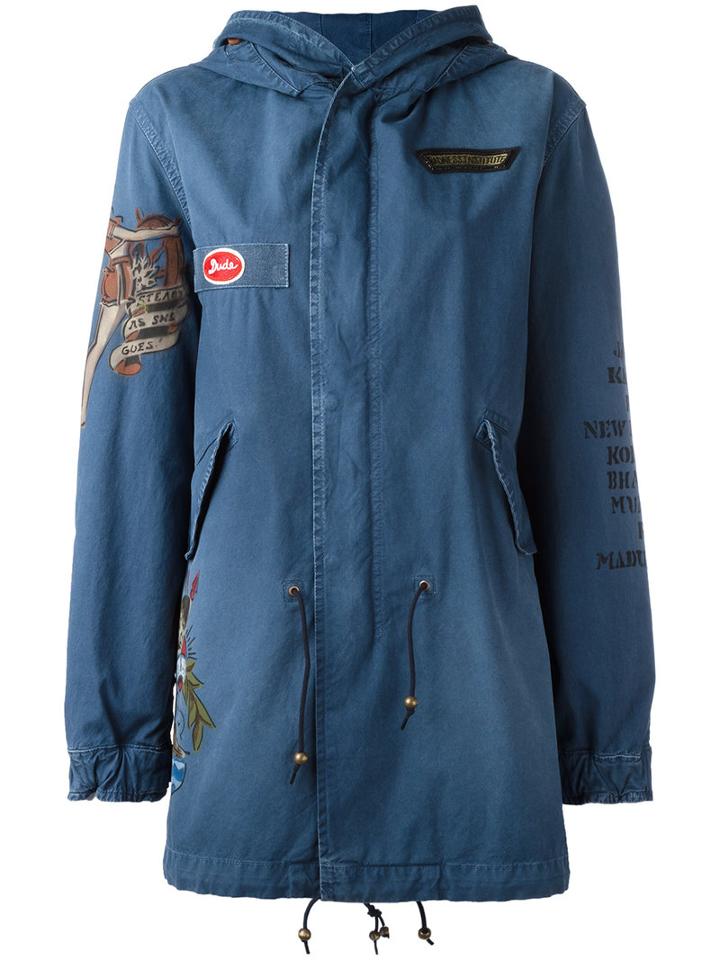 Mr & Mrs Italy Printed Arms Hooded Jacket, Women's, Size: Xs, Blue, Cotton
