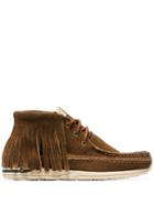 Visvim Brown Voyageur Lace-up Fringe Trim Suede Moccasins