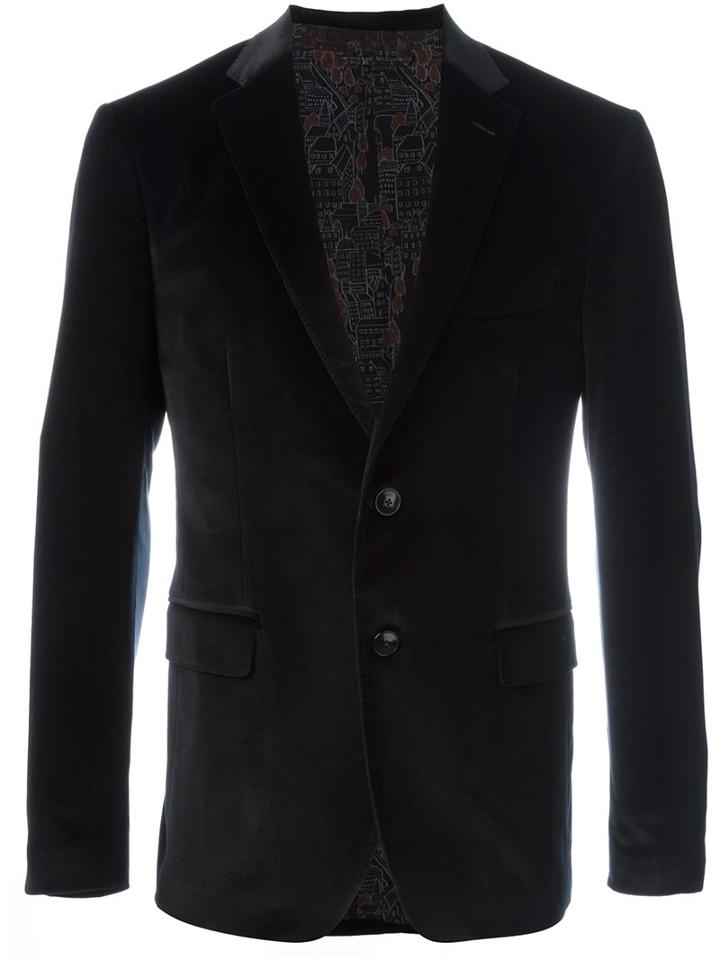 Etro Two Button Blazer, Men's, Size: 52, Black, Cotton/viscose/acetate/spandex/elastane