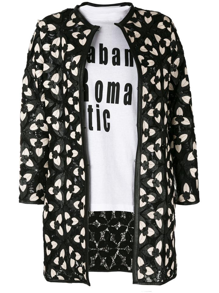 Caban Romantic - Floral Patch Jacket - Women - Leather/polyamide - 48, Black, Leather/polyamide