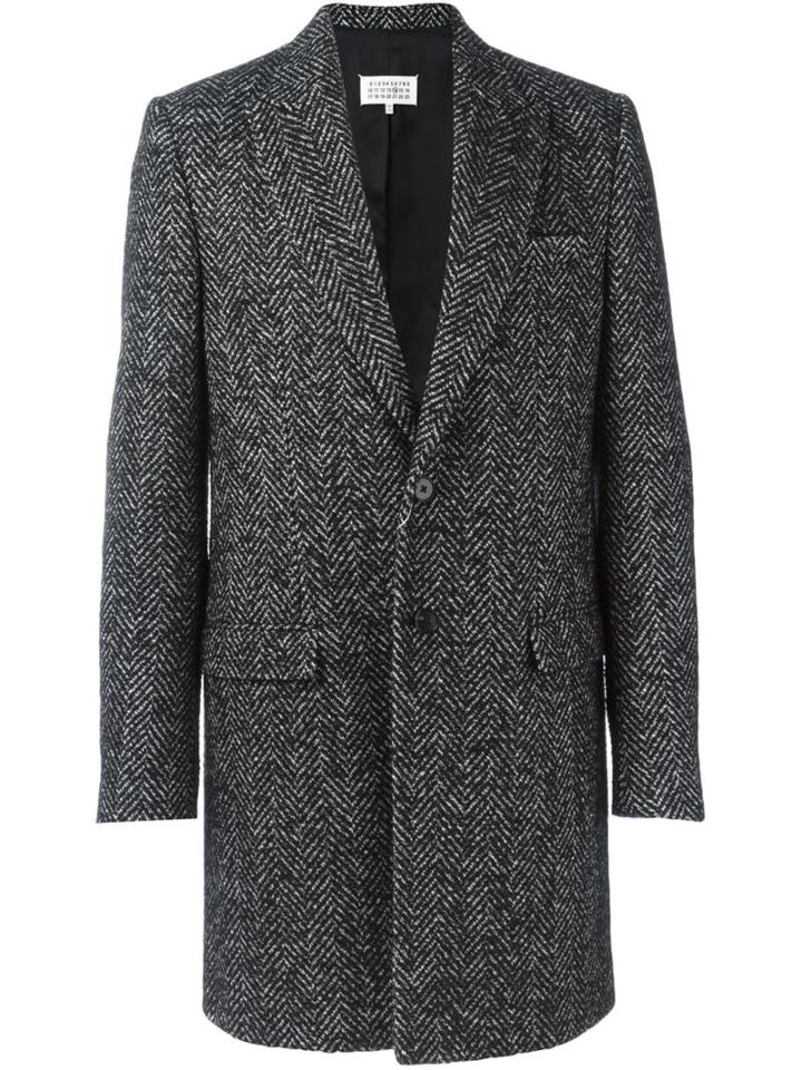 Maison Margiela Herringbone Coat, Men's, Size: 48, Grey, Silk/cotton/polyamide/virgin Wool