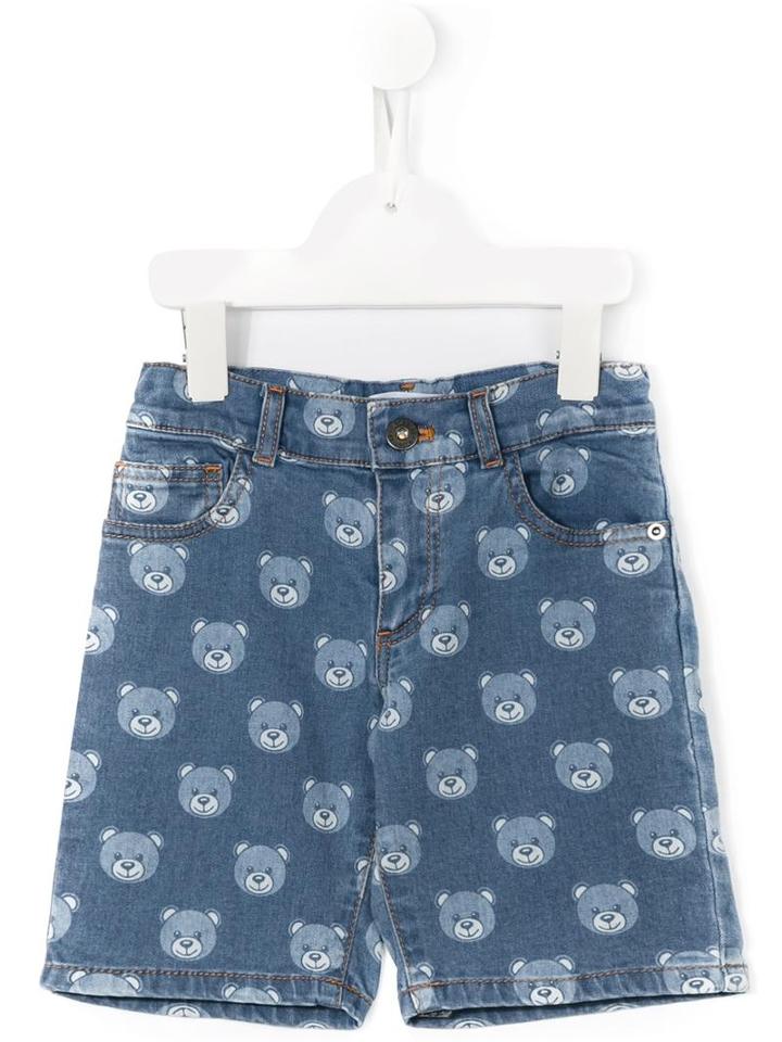 Moschino Kids Teddy Print Denim Shorts, Toddler Boy's, Size: 5 Yrs, Blue