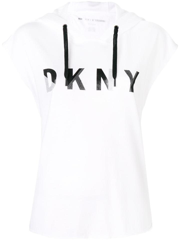 Donna Karan Logo Sleeveless Hoodie - White