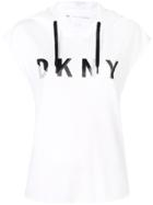 Donna Karan Logo Sleeveless Hoodie - White