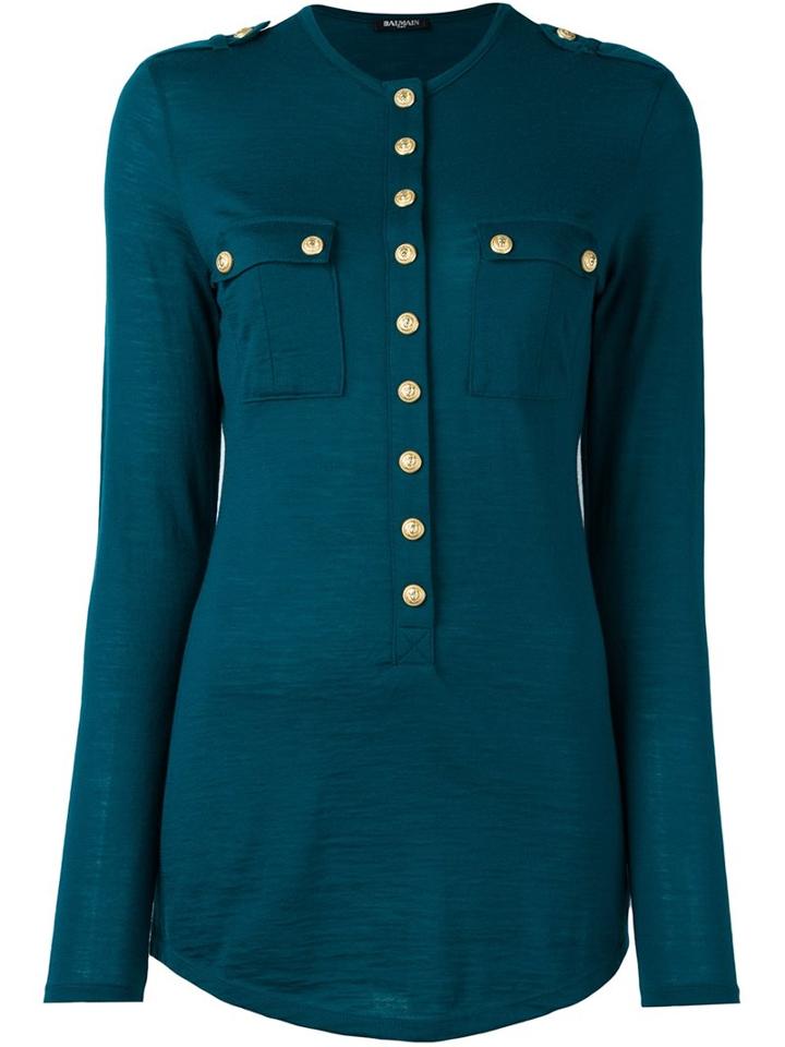 Balmain Long Sleeved Top, Women's, Size: 38, Blue, Wool