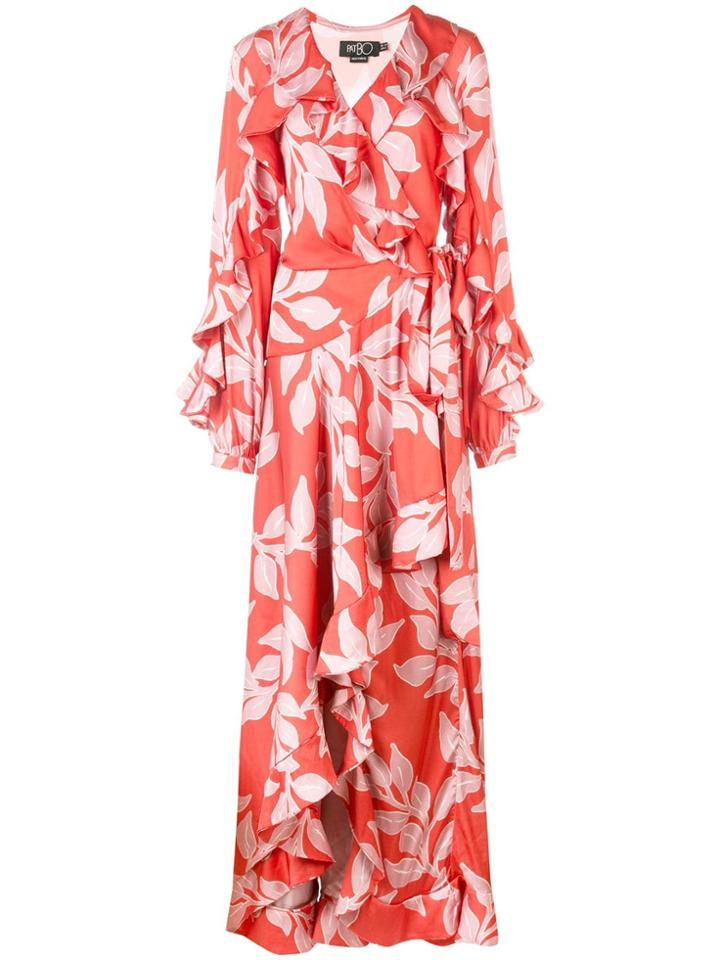 Patbo Leaf Print Ruffled Dress - Red