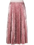 Msgm Pleated Sequin Midi Skirt - Pink