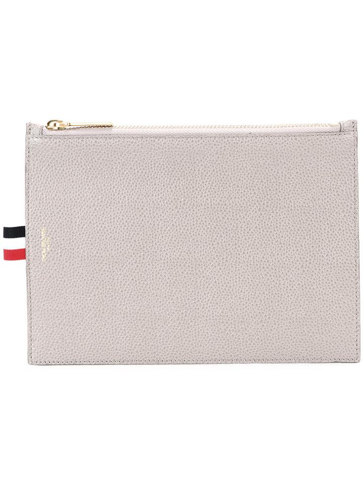Thom Browne Top Zip Clutch, Grey, Calf Leather