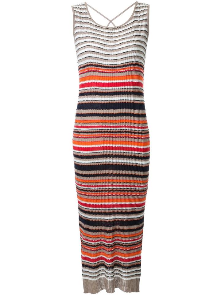 Loveless Striped Long Knit Dress - Brown