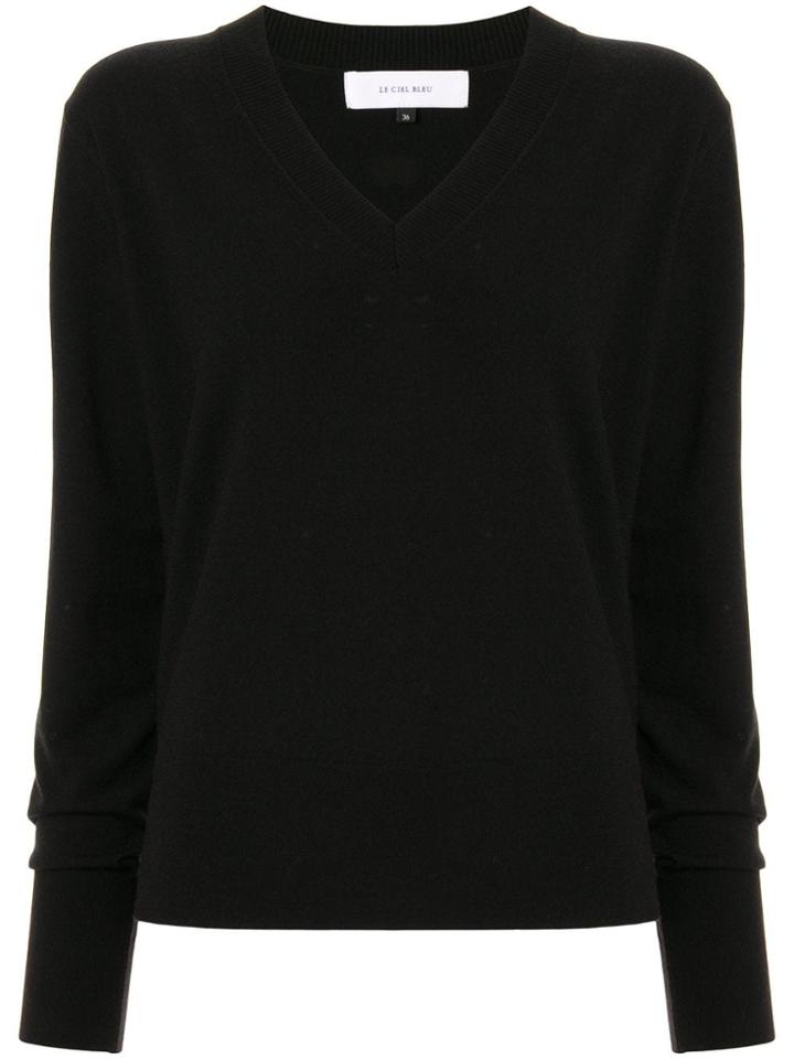 Le Ciel Bleu V-neck Knitted Top - Black