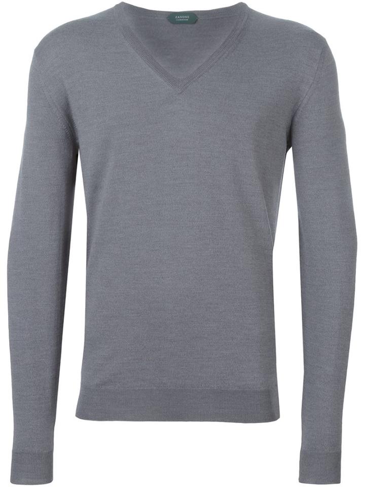 Zanone V-neck Jumper, Men's, Size: 56, Grey, Polyamide/virgin Wool
