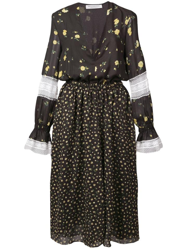 Philosophy Di Lorenzo Serafini Deep V Floral Dress - Black