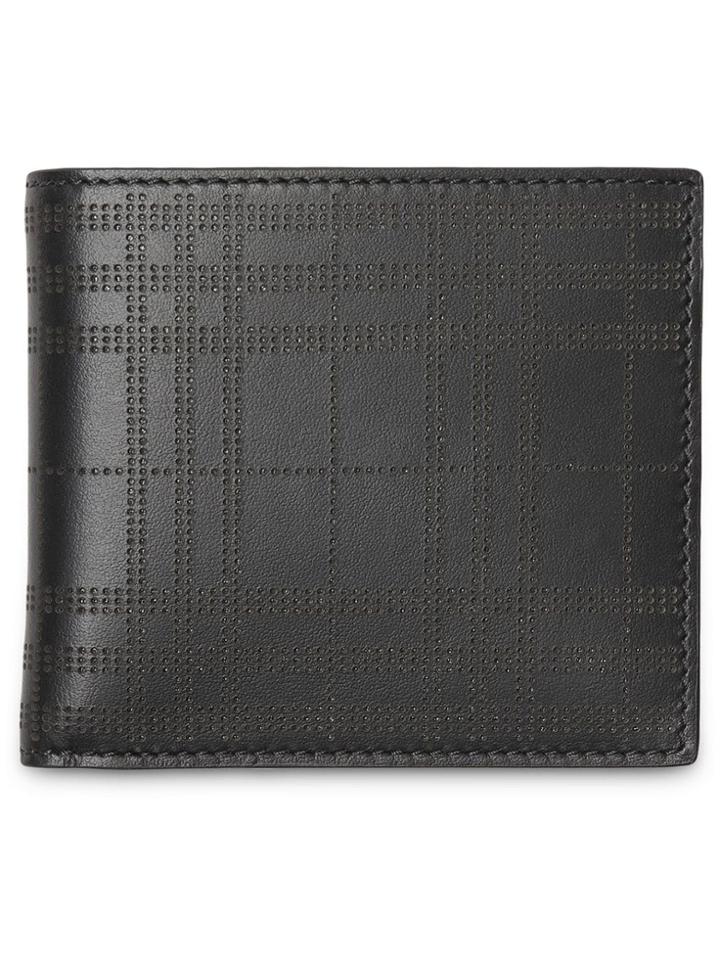 Burberry Perforated Check Leather International Bifold Wallet - Black