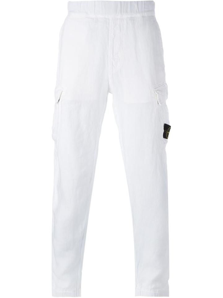 Stone Island Fitted Trousers, Men's, Size: 32, White, Linen/flax
