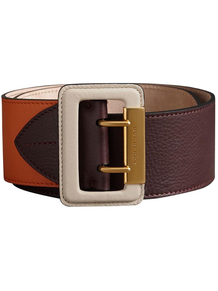 Burberry Colour Block Grainy Leather Belt - Red