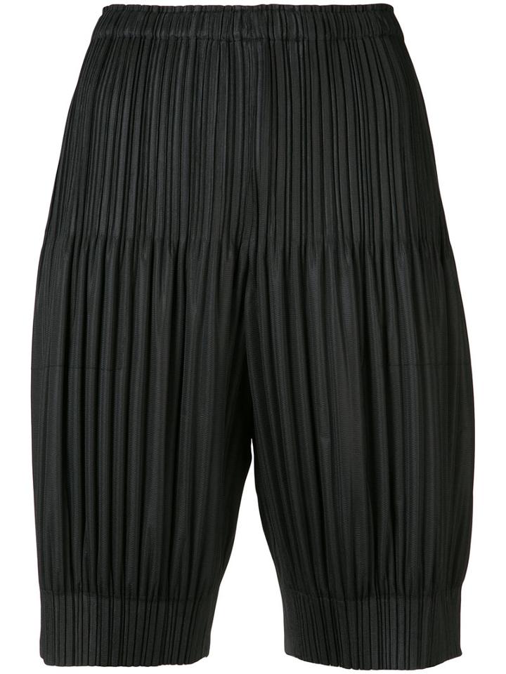 Pleats Please By Issey Miyake Pleated Shorts, Women's, Size: 3, Black, Polyester