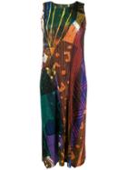 Pleats Please Issey Miyake Mixed Print Crepe Midi Dress - Brown