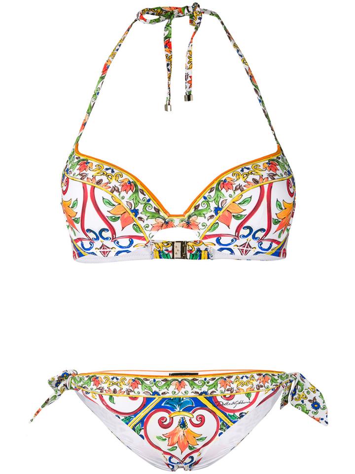Dolce & Gabbana Printed Halterneck Bikini - White