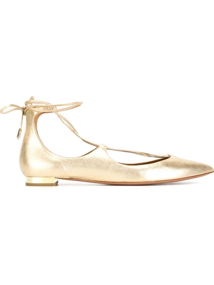 Aquazzura Christy Ballerinas, Women's, Size: 37, Grey, Calf Leather/goat Skin