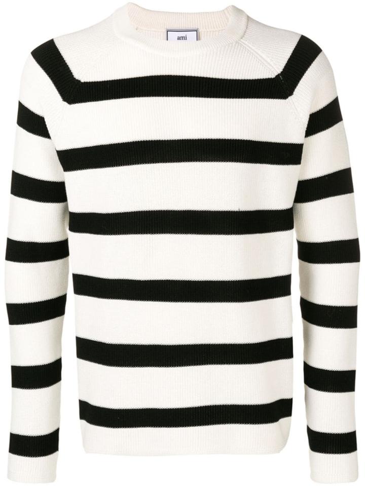 Ami Alexandre Mattiussi Striped Crewneck Sweater Raglan Sleeves -