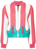 Boutique Moschino Striped Bomber Jacket With Tassel Print - Pink &