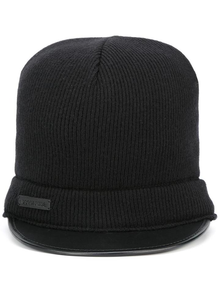 Dsquared2 D2 Knit Hat, Women's, Black, Wool/calf Leather