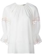 Fendi Sheer Stripes Blouse, Women's, Size: 38, White, Silk/polyamide