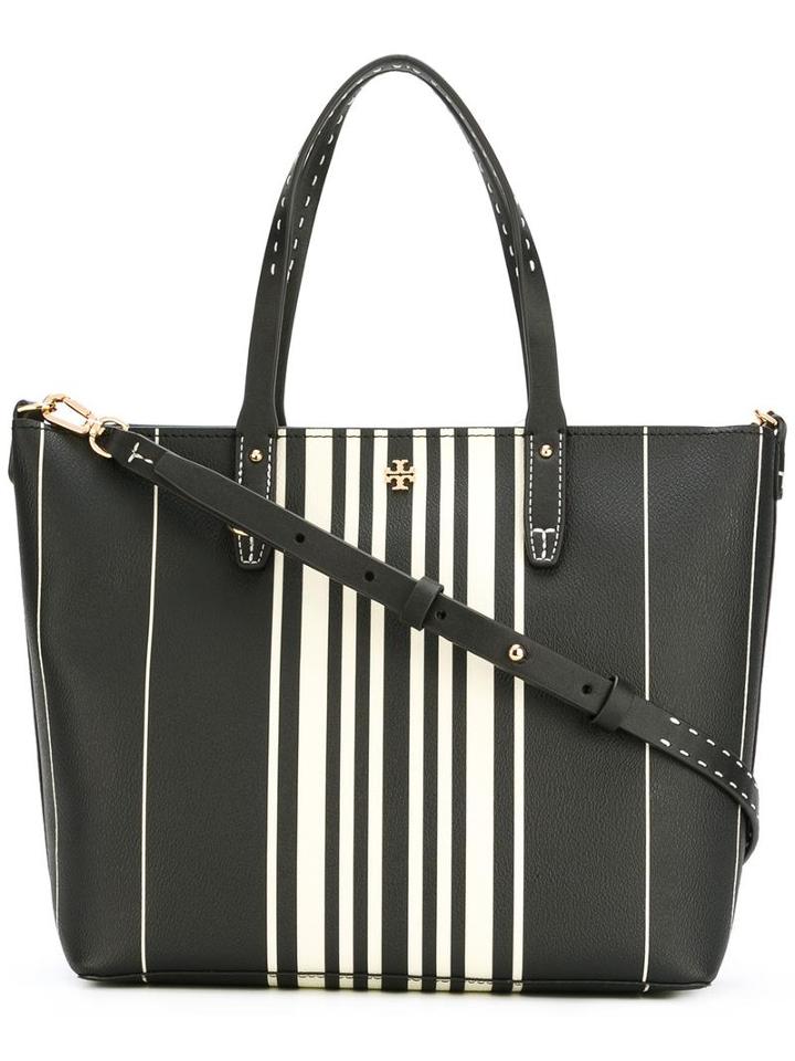 Tory Burch Striped Tote, Women's, Black, Vinyl