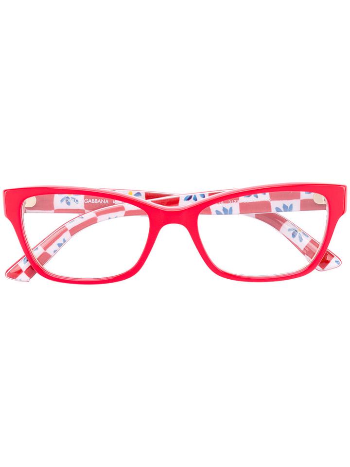 Dolce & Gabbana Eyewear - Rectangular Frame Glasses - Women - Acetate - 52, Red, Acetate