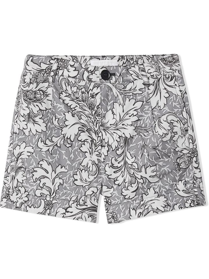 Burberry Kids Teen Floral Print Cotton Tailored Shorts - Grey