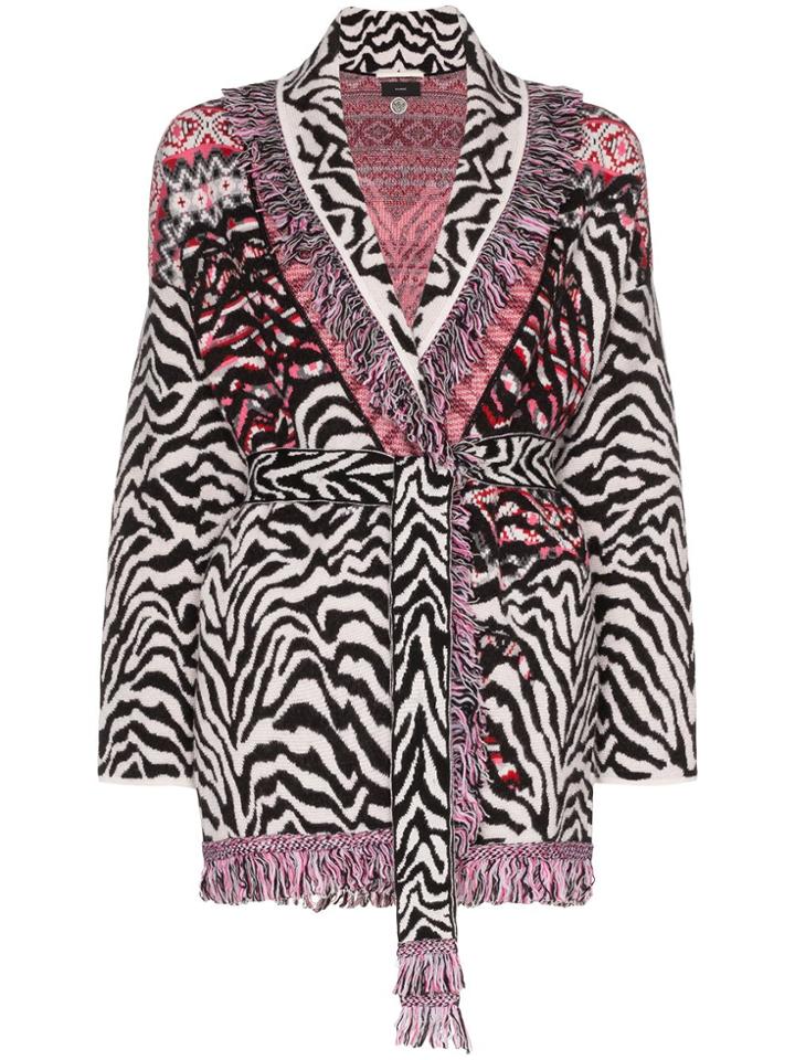 Alanui Fair Isle Animalier Cardigan - Pink