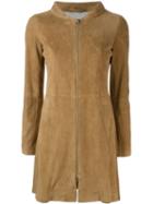 Herno Panelled Zip Coat, Women's, Size: 44, Nude/neutrals, Lamb Skin/polyamide/polyurethane