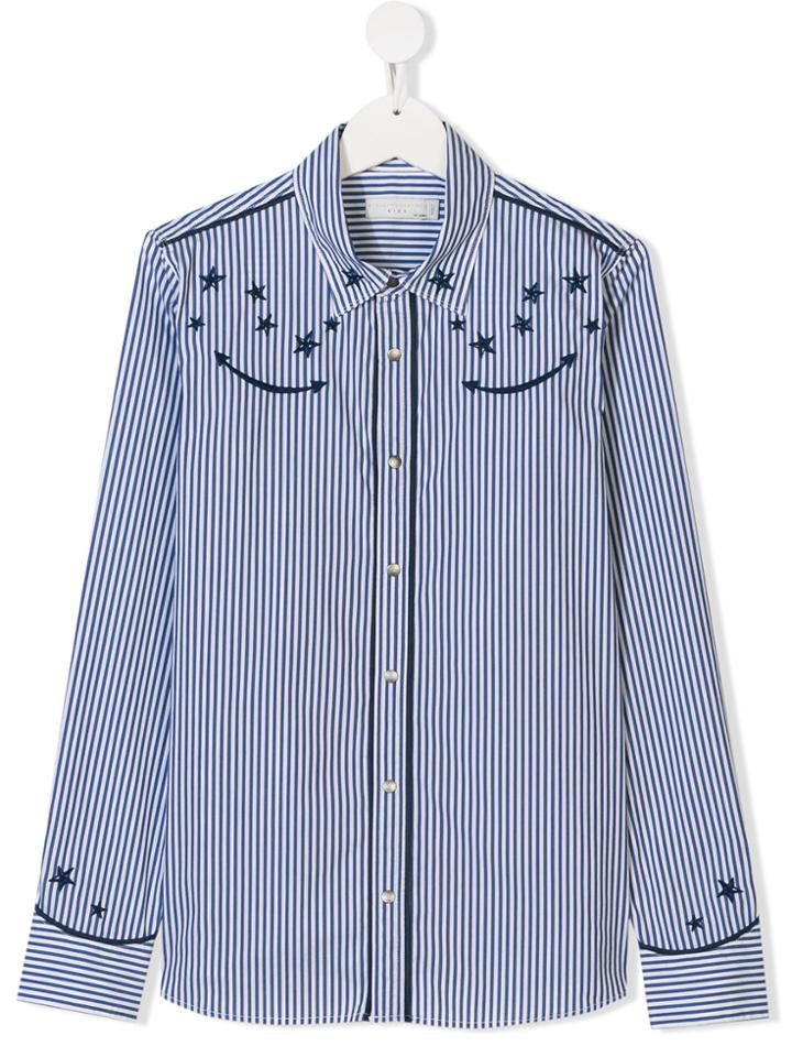 Stella Mccartney Kids Teen Star Embroidered Striped Shirt - Blue