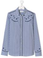 Stella Mccartney Kids Teen Star Embroidered Striped Shirt - Blue
