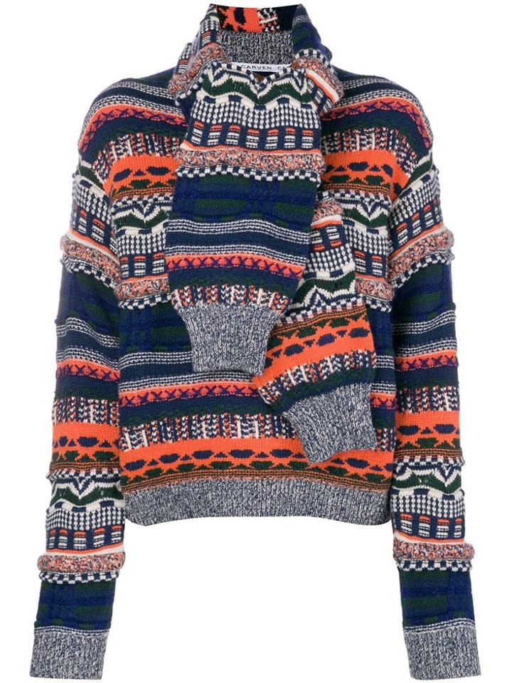 Carven Sleeves Scarf Knit Sweater - Blue