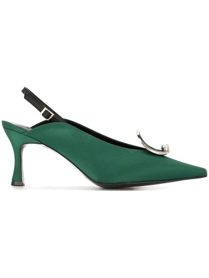 Yuul Yie Oval Brooch Slingback Pumps - Green