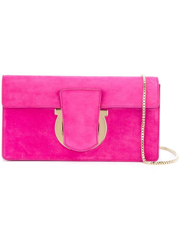 Salvatore Ferragamo Thalia Foldover Clutch Bag, Women's, Pink/purple, Suede/leather