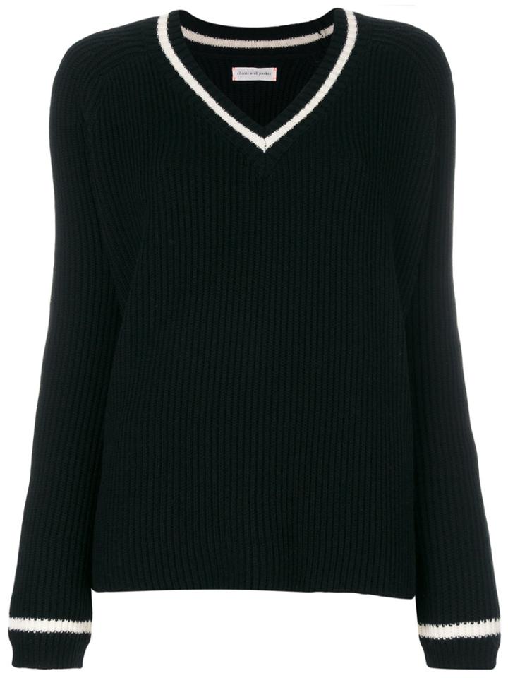 Chinti & Parker Ribbed V-neck Jumper - Black