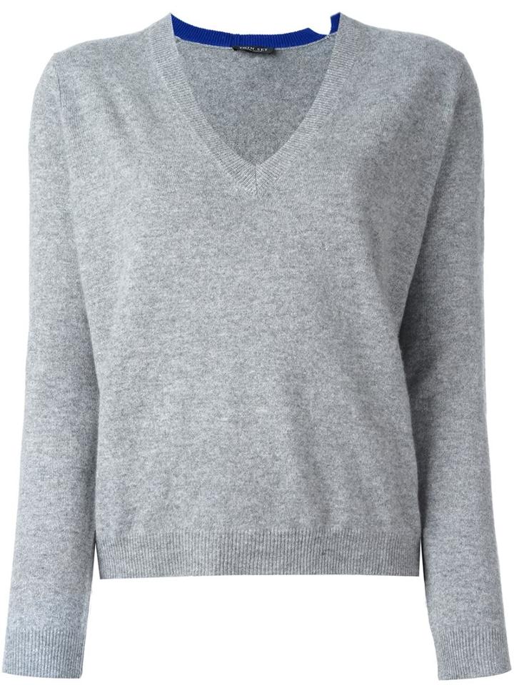 Twin-set V-neck Pullover, Women's, Size: Large, Grey, Polyester/cashmere