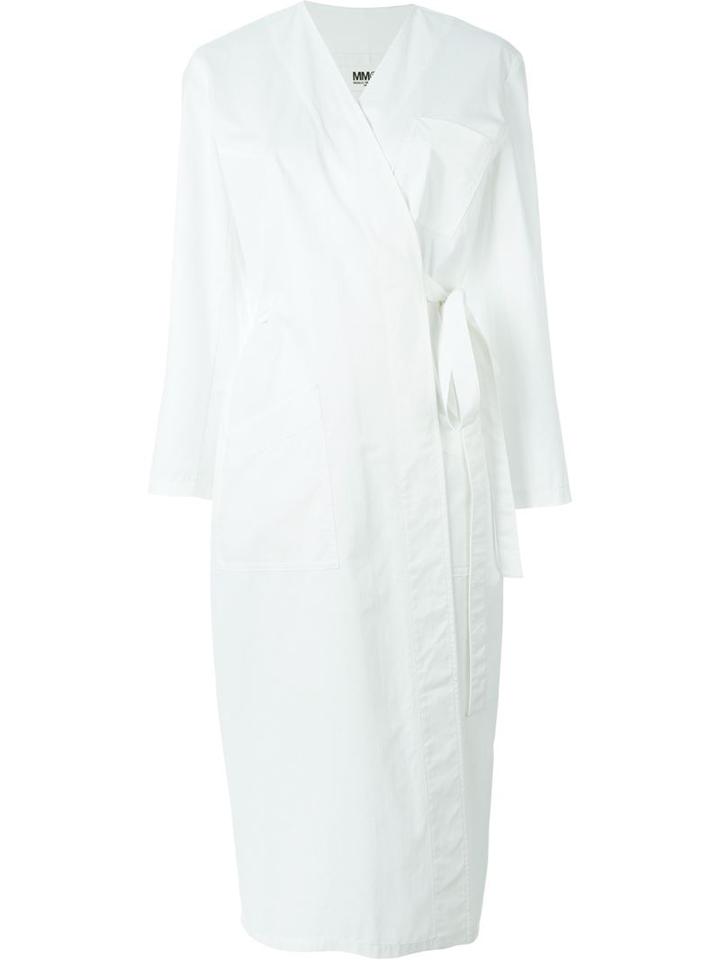 Mm6 Maison Margiela V-neck Wrap Midi Dress, Women's, Size: 40, White, Cotton