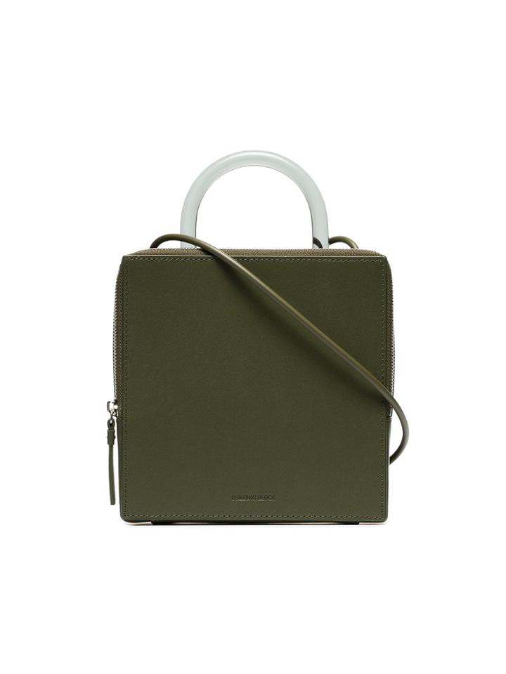 Building Block Green Box Leather Shoulder Bag