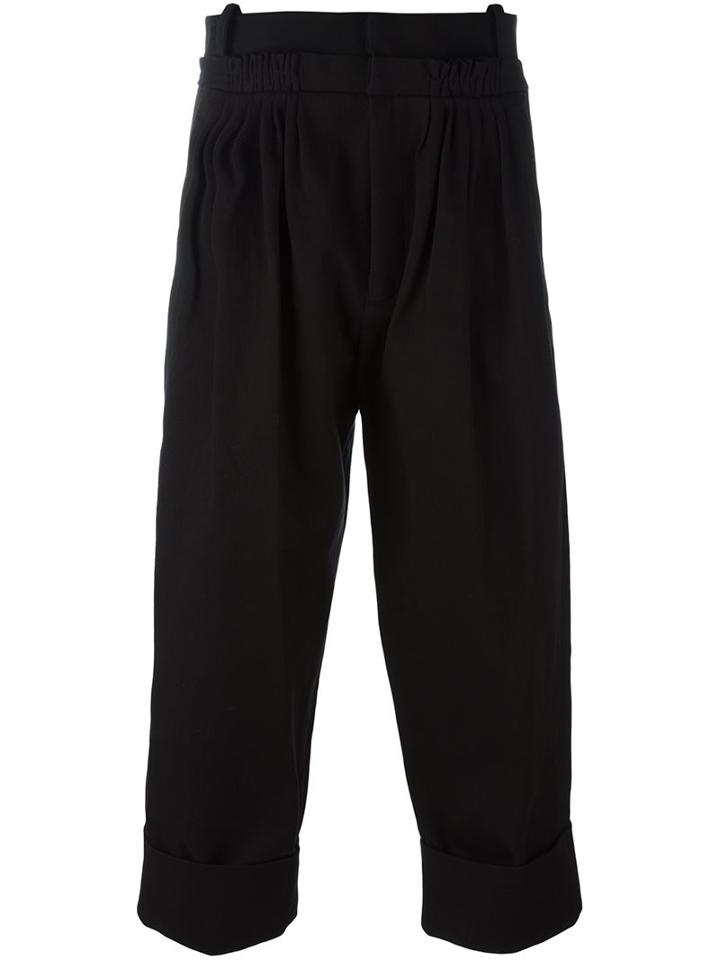 J.w.anderson Draped Detail Cropped Trousers, Men's, Size: 50, Black, Cotton/polyurethane