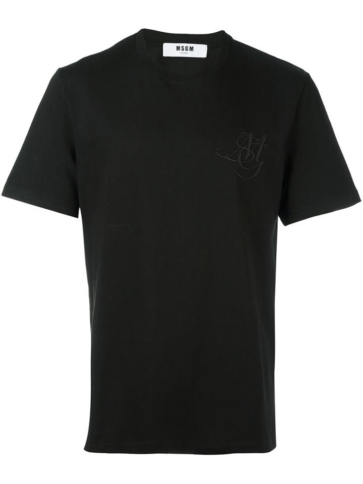 Msgm Embroidered Logo T-shirt, Men's, Size: Large, Black, Cotton