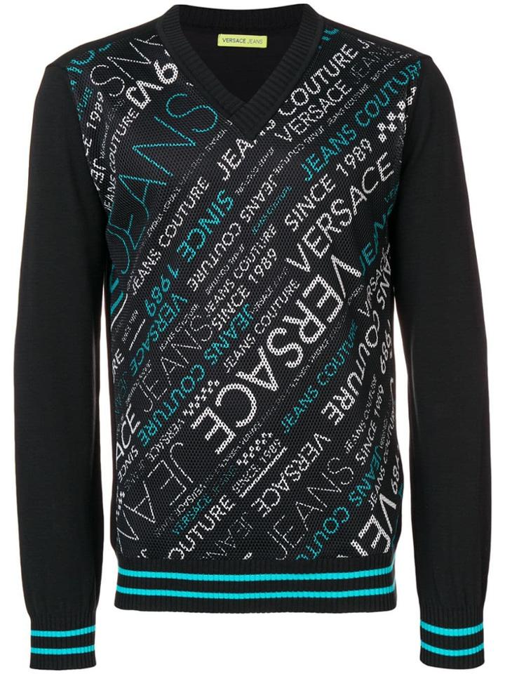 Versace Jeans V-neck Logo Sweater - Black