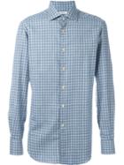Kiton Checked Print Shirt, Men's, Size: 44, Blue, Cotton