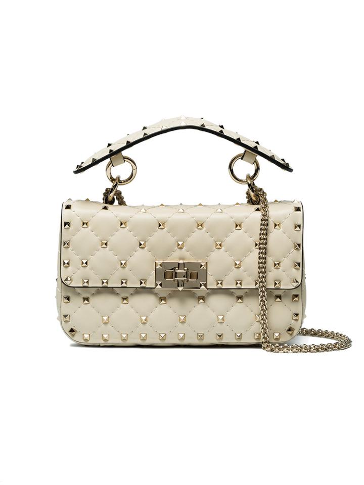Valentino Cream Rockstud Quilted Shoulder Bag - Nude & Neutrals