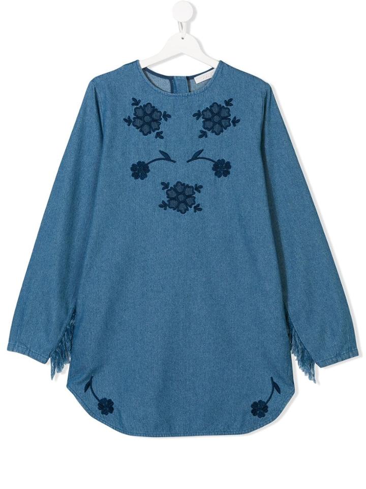 Stella Mccartney Kids Embroidered Denim Dress - Blue